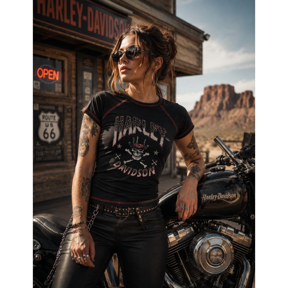Harley-Davidson Rhinestone Skull Graphic Black T-Shirt • Sedona Edition - Picture 10 of 10